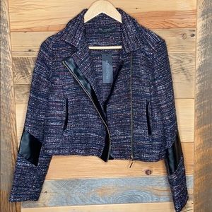 ZOE BY RACHEL ZOE CROP BLACK TWEED MOTO JACKET M